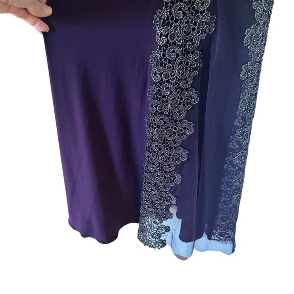 XSCAPE Purple Gold Crochet Lace Column Gown Formal Dress Mother of the Bride, 14 - Picture 11 of 14